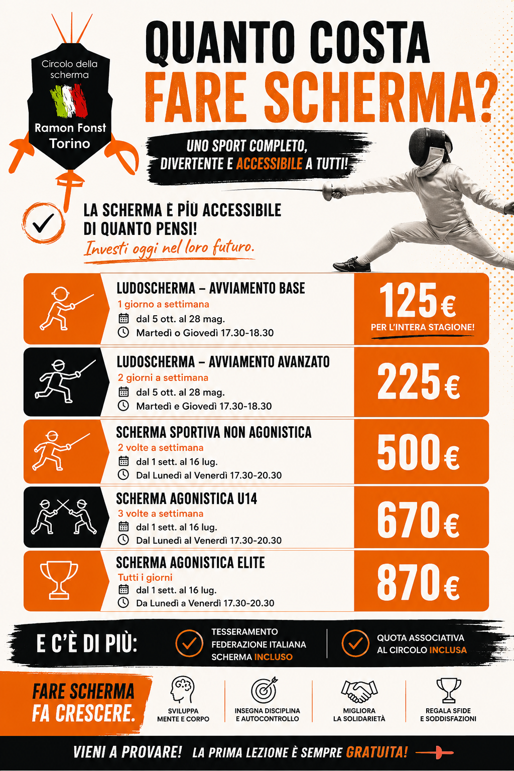 Quanto costa fare scherma – corsi e quote Circolo Ramon Fonst Torino